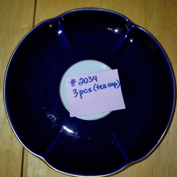 2034 Collectible 1 Tea Cup Germany Freiberger Porzellan Cobal Blue White Gold - Picture 5 of 6